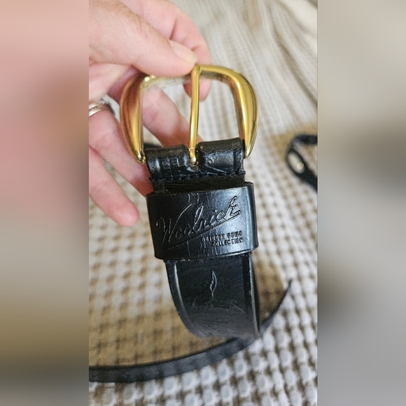 WOOLRICH Outdoor Guide Collection Leather Belt In Black with Gold Buckle. - Picture 8 of 11